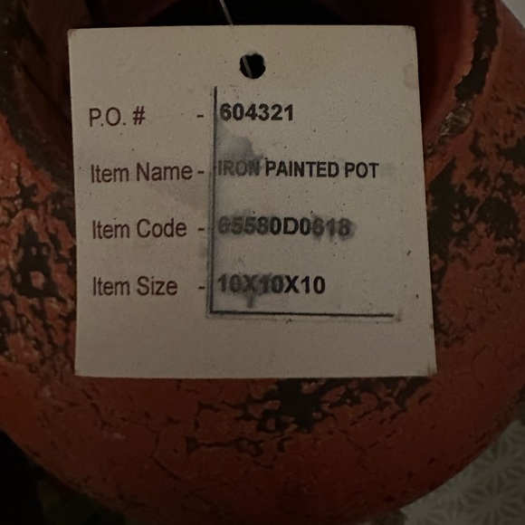 NWT Vintage Arhaus Large Handcrafted Iron Painted Pot Vase Patina Orange OOAK - Picture 6 of 6